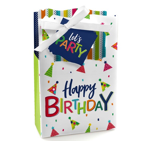 Big Dot of Happiness; Big Dot of Happiness Cheerful Happy Birthday - Colorful Birthday Party Favor Boxes - Set of 12; Category:Favor Boxes; Image:1